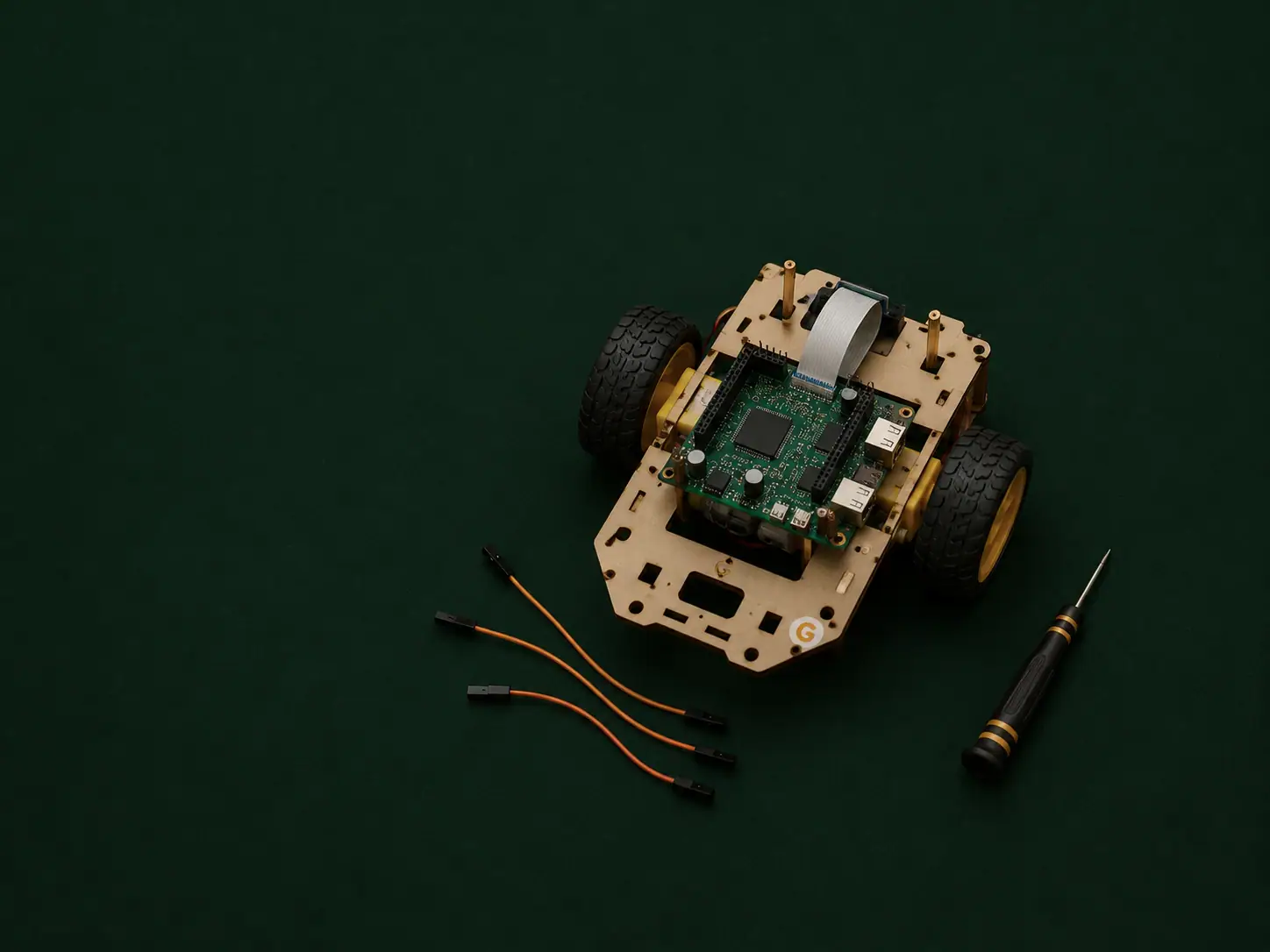 GRobotics kit — parts laid out on a workbench